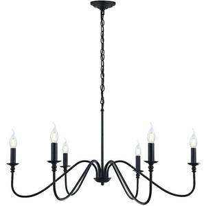 lot 60282 image: Black Chandelier,6-Light Rustic Industrial Iron Chandeliers for Dining Room Lighting Fixtures Hanging,Candle Hanging Hallway, Living Room, Foyer, Bedroom, Office, Bar,Island Lights