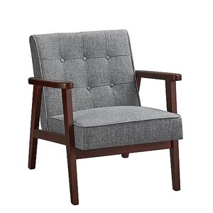 lot 60283 image: SONGMICS Accent Leisure Chair, Mid-Century Modern Arm Chair with Solid Wood Armrests and Legs, 1-Seat Cushioned Sofa for Living Room Bedroom Balcony Studio, Light Gray ULAC001G01