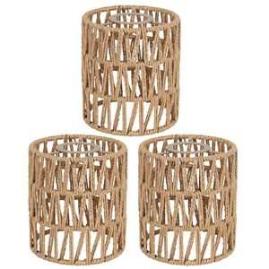 lot 60285 image: 3 Pack Rattan Lamp Shade, Small Boho Lamp Shades Replacement, 5.9in Height, 5in Diameter, 1.53in Fitter, Cylinder Woven Lampshade for Floor Lamps, Pendant Light, Chandelier, Wall Sconces Light Fixture