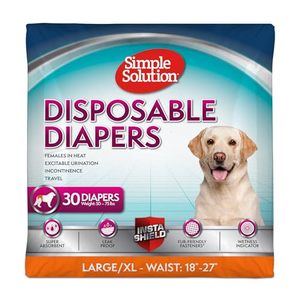 lot 60313 image: Simple Solution True Fit Disposable Dog Diapers for Female Dogs - Super Absorbent with Wetness Indicator - LXL (Waist 18-27in) - 30 Count