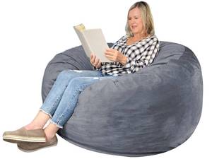 lot 60343 image: EDUJIN 3 ft Bean Bag Chair 3 Medium Memory Foam Bean Bag Chairs for AdultsTeens with Filling,Ultra Soft Dutch Velvet Cover, Round Fluffy Lazy Sofa for Living Room - 3 Foot,Dark Gray