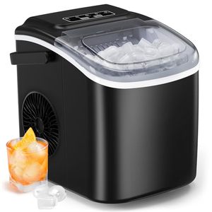 lot 60345 image: Silonn Countertop Ice Maker, 9 Cubes Ready in 6 Mins, 26lbs in 24Hrs, Self-Cleaning Ice Machine with Ice Scoop and Basket, 2 Sizes of Bullet Ice for Home Kitchen Office Bar Party, Black