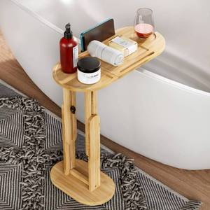 lot 60372 image: Yumkfoi Foldable Bathtub Side Tray with Adjustable Height, Bamboo Bath Table for Tubs Against Wall, Liftable Tub Caddy Shelf for Luxury Bath Spa and Gift Idea - Patent Protected (Non Freestanding)