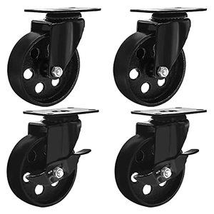 lot 60499 image: FactorDuty 4 All Black Metal Swivel Plate Caster Wheels wBrake Lock Heavy Duty High-Gauge Steel (4 Combo)