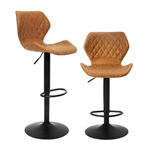 lot 60269 image: SUPERJARE Adjustable Bar Stools Set of 2, Rustic Swivel Barstools with Back, Modern Counter Height Chairs for Pub Kitchen, Brown