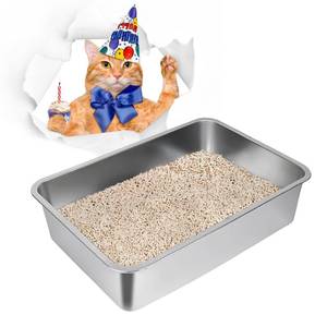 lot 60290 image: LIHONG Stainless Steel Cat Litter Box,Large Metal Litter Box for Small Cats Kitty Rabbits,No Smell,Non Stick,Easy to Clean(19.5 Lx13.5 Wx6 H,L)