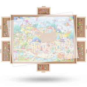 lot 60299 image: ALL4JIG 1500 Pieces Rotating Puzzle Board with 6 Drawers and Cover,26x35Portable Wooden Jigsaw Puzzle Table for Adults,Lazy Susan Spinning Puzzle Boards Birthday Gift for mom