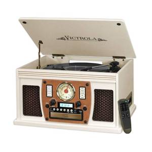 lot 60324 image: Victrola 8-in-1 Bluetooth Record Player & Multimedia Center, Built-in Stereo Speakers - Turntable, Wireless Music Streaming, Real Wood  White