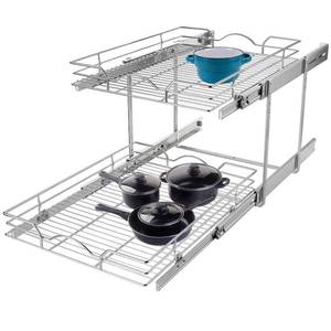 lot 60526 image: OCG 2 Tier Pull Out Cabinet Organizer (14 W x 18 D), Pull Out Shelves for Kitchen Cabinets, Pull Out Drawers for Base Cabinet Organization in Kitchen Bathroom Pantry, Chrome Finish