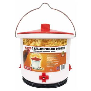 lot 60552 image: Farm Innovators HB-60P Thermostatically Controlled Heated 2 Gallon Plastic Outdoor Year Round Poultry Chicken Water Bucket Drinker, WhiteRed