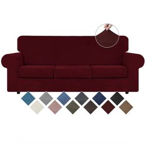 lot 60554 image: WEERRW Velvet High Stretch Couch Covers for 3 Cushion Couch Sofa Slipcovers, Washable Furniture Protector with Non Slip Elastic Bottom, Feature Soft and Thick Plush Fabric, Burgundy, Large