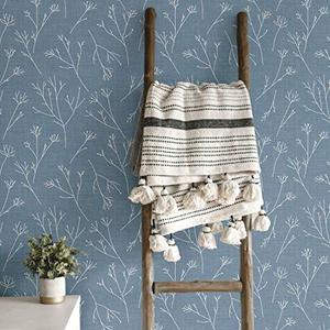 lot 60558 image: RoomMates RMK11967WP Blue and White Twigs Peel and Stick Wallpaper