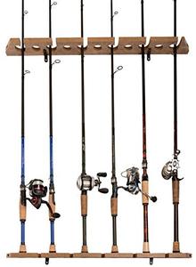 lot 60560 image: Old Cedar Outfitters 3-in-1 Hanging Fishing Rod Storage Rack, Hang on Walls Horizontally or Vertically, or on Ceilings, Up to 11 Rod Capacity, 25 x 3.15 x 1.4, Distressed Wood Finish