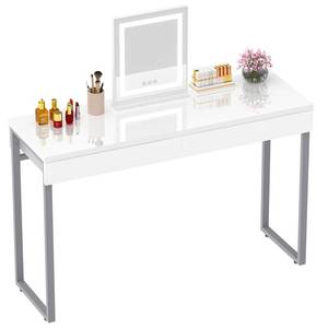 lot 60564 image: GreenForest Vanity Desk with 2 Drawers Glossy White 39 inch Modern Home Office Computer Desk Makeup Dressing Console Table with Metal Silver Legs for Small Spaces,Silver