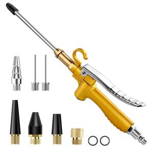 lot 60566 image: 11 Pcs Industrial Air Blow Gun Set with 4.8 Air Flow Extension, Gold Paint Metal Air Nozzle Kit with 14 Inches Standard Quick Fitting, Professional Air Blow Nozzle for Air Compressor Accessories