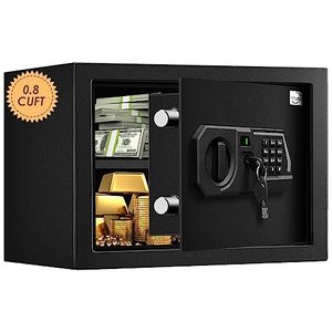 lot 60701 image: Tenamic Fireproof Safe Box 0.8 Cuft Electronic Digital Security Box, Keypad Small Lock Box Cabinet Safes with Internal Light, Solid Alloy Steel Office Hotel Home Mini Safe with 2 Passwords, Black