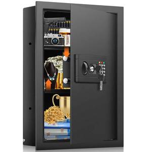lot 60711 image: 22 Tall Fireproof Wall Safes Between the Studs 16 Centers, Hidden Wall Safe with 2 Removable Shelf & Hidden Tray, Heavy Duty Wall Mount Safe for Firearms, Money, Jewelry, Passport Black