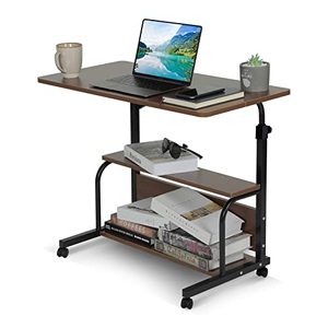 lot 60600 image: QZMDSM Portable Rolling Desk Adjustable Laptop Desk Small Standing Desk Home Office Desks for Small Spaces Table, 31.5 Brown Uplift Study Desk Mobile Computer Work Desk on Wheels