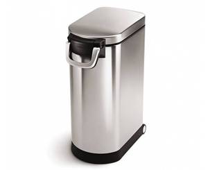 lot 60601 image: simplehuman 35 Liter, 40 lb  18.1 kg X-Large Pet Food Storage Container for Dog Food, Cat Food, and Bird Feed, Brushed Stainless Steel