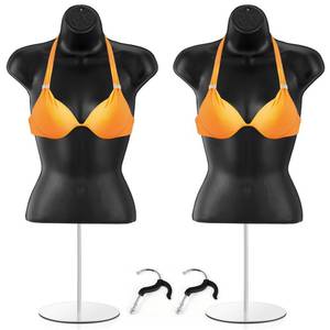 lot 60603 image: Geetery 2 Pieces Female Mannequin Torso Dress Form with Stand and Hanging Hook Table Top Mannequin Hollow Back Body for Counter Craft Show Photo Design Retail Store Exhibition, S-M Size (Black)