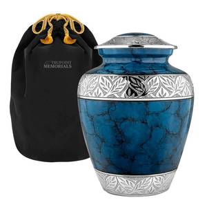 lot 60611 image: Trupoint Memorials Cremation Urns for Human Ashes - Decorative Urns, Urns for Human Ashes Female & Male, Urns for Ashes Adult Female, Funeral Urns - Blue, Extra Large