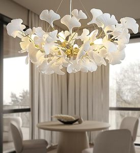 lot 60639 image: BREEZLYT Round Branch Chandelier,Gold Chandeliers for Dining Room Bedroom,40 Inch Modern Chandeliers with Ginkgo Leaves,Luxury Pendant Light Kitchen Island Hanging Lights Fixture for Living Room