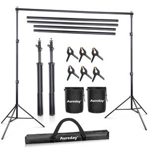 lot 60716 image: Aureday Backdrop Stand, 10x8.5ft Adjustable Photo Backdrop Stand for Parties, Heavy Duty Background Stand with Travel Bag, 6 Backdrop Clamps, 4 Crossbars, 2 Sandbags for WeddingDecorationsPhotoshoot