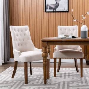 lot 60718 image: COLAMY Wingback Upholstered Dining Chairs Set of 2, Fabric Side Dining Room Chairs with Tufted Button, Living Room Chairs for Home Kitchen Resturant - Beige