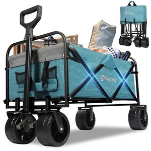 lot 60724 image: Sekey Heavy Duty Foldable Wagon with 220lbs Weight Capacity, Collapsible Folding Utility Garden Cart with Big All-Terrain Beach Wheels & Drink Holders.Light Blue