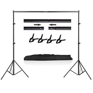 lot 60725 image: HYJ-INC Photo Video Studio Photography Backdrop Stand, 8 x 8 ft Adjustable Photo Background Holder, Back Drop Banner Stand Support System Kit with Carry Bag