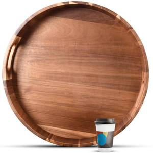 lot 60735 image: Extra Large Round Serving Tray  20INCH  Heavy Duty Acacia Wood Trays for Big Ottoman Coffee Table Counter Giant Decorative Organizer Tray  Huge Kitchen Serveware Cheese Board Charcuterie Tray