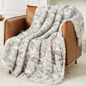 lot 60738 image: Guohaoi Heated Blanket Electric Throw,10 Heating Levels Fast Heating,1234 Hour Auto Off, Faux Rabbit FurSherpa Heater Blanket Over-Heated Protection,no Shedding,ETL Certified(Grey 50x 60)