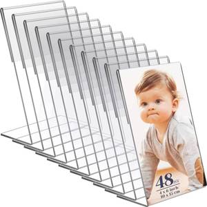 lot 60739 image: 48 Pack Acrylic Photo Frames 4 x 6 Inches Clear Plastic Picture Frames Holder Standing Slanted Photo Booth Frame Vertical Sign Stand Up Holder for Photo Picture Office Table Hotel Restaurant Menu
