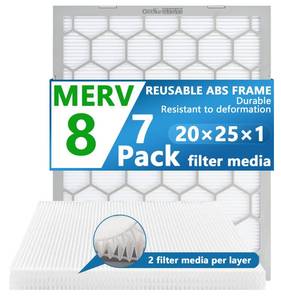 lot 60617 image: OlitAir 20x25x1 MERV 8 Air Filter,AC Furnace Air Filter,Reusable ABS Plastic Frame, 7 Pack Replaceable Filter Media (Actual Size 19 34 x 24 34 x 34)