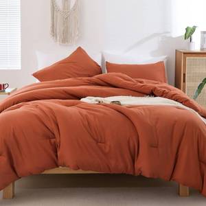 lot 60649 image: ROSGONIA Queen Comforter Set Burnt Orange, 3pcs (1 Boho Terracotta Comforter & 2 Pillowcases), Lightweight Fall Bedding Rust Blanket All Season Quilt