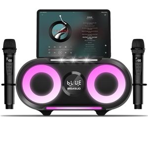 lot 60653 image: BIGASUO Karaoke Machine with Rich Deep Bass Explosive Flashing Lights for Adults Portable Bluetooth Singing PA Speaker System with 2 UHF Wireless Microphones for Home Party Wedding Outdoor
