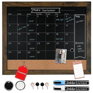 lot 60665 image: Loddie Doddie 18x24 Rustic Framed Chalkboard Calendar and Bulletin Combo Board. Includes Chalk Markers, Push-Pins and Magnets. Blackboard - Calendar - Cork Board. Perfect for Organizing Your Space