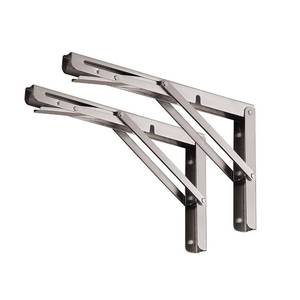 lot 60670 image: YUMORE Folding Shelf Brackets 20, Max Load 330lb Heavy Duty Stainless Steel Collapsible Shelf Bracket for Table Work Bench, Space Saving DIY Bracket, Pack of 2