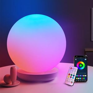 lot 60672 image: LOFTEK Smart Table Lamp, 12-inch Color Changing LED Ball Light with Music Sync 220 Scene Styles, Bluetooth APP Control and Remote, Night Light for Living Room, Bedroom, Game Room(Corded Electric)