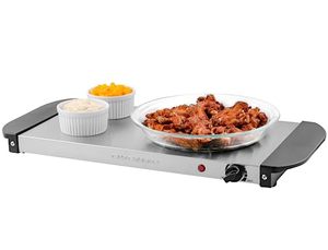 lot 60681 image: OVENTE Electric Warming Tray with Adjustable Temperature Control Perfect for Buffets, Restaurants, House Parties, Events & Dinners, Compact Food Warmer & Server with Cool Touch Handles, Silver FW170S