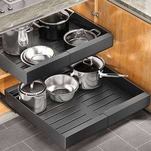 lot 60682 image: Pull Out Cabinet Organizer, Expandable(11.7-19.7) Heavy Duty Slide Out Drawers Fixed with Adhesive Nano Film for Pots, Roll Out Shelf Storage for Kitchen Base Cabinet Organization, Pantry, Bathroom