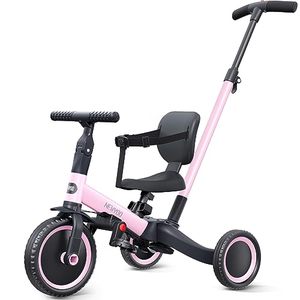 lot 60684 image: newyoo Toddler Tricycle,Toddler Bike,Birthday Gifts & Toys for 1-3 Year Old Boys & Girls, Trike with Push Handle, Backrest and Safety Belt, Balance Bike, TR007, Pink