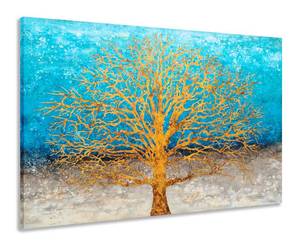 lot 60586 image: Yihui Arts Tree Canvas Wall Art - Blue and Gold Forest Paintings with Textured - Modern Landscape Pictures for Living Room Bedroom Bathroom Decor
