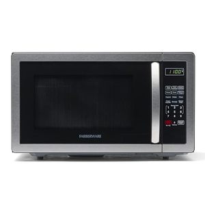 lot 60590 image: Farberware Countertop Microwave 1000 Watts, 1.1 cu ft - Microwave Oven With LED Lighting and Child Lock - Perfect for Apartments and Dorms - Easy Clean Stainless Steel