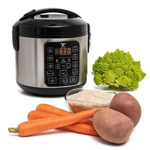 lot 60696 image: Moss & Stone Electric Multicooker Digital Rice Cooker Small 4-8 Cup 10 Pre-Programmed Settings Brown White  Food Steamer, Slow With Steamer For Vegetables, Nonstick Pot Stainless Steel