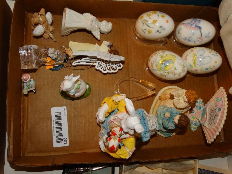 lot 201 image: Assorted holiday decor. Easter, Christmas ornaments.
