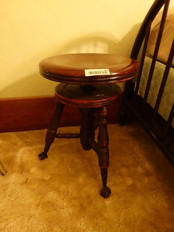 lot 281 image: Antique cherry wood piano stool bench.