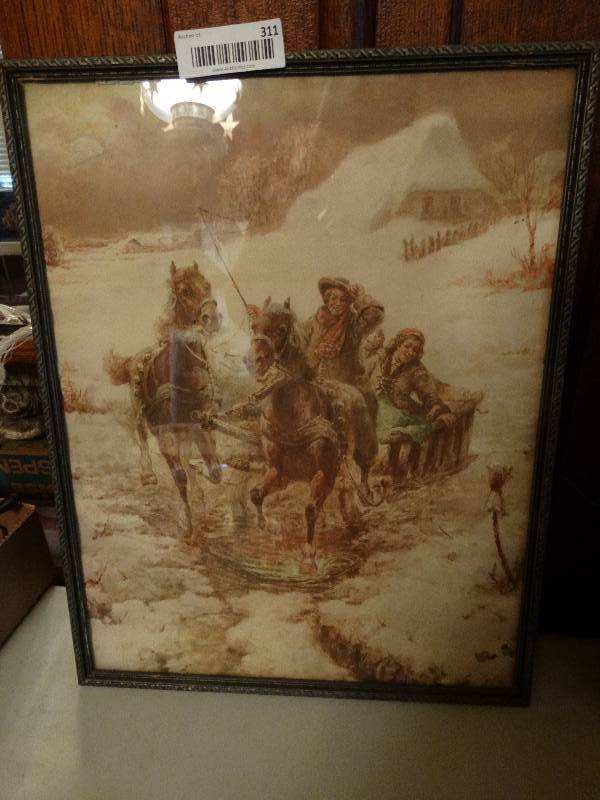 lot 311 image: Old western framed art.