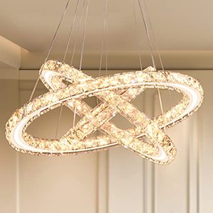 lot 40037 image: diisunbihuo Modern LED Chandeliers Crystal Chandeliers Ceiling Light Three Rings Pendant Light with Acrylic for Bedroom Dinning Room Hallway(Warm White 304050)