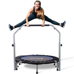 lot 40038 image: BCAN 48inin Foldable Mini Trampoline for Adults Max Load 440lbs, Fitness Rebounder with Adjustable Foam Handlebar, Exercise Trampoline for Adults or Kids IndoorOutdoor Workout
